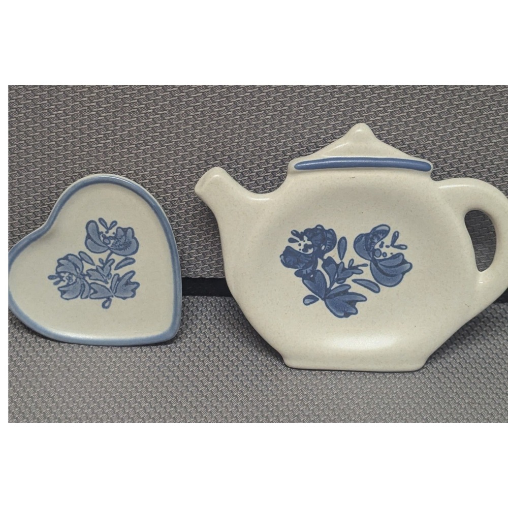 VTG Pfaltzgraff Yorktowne Tea Bag Holder Teapot & Heart Trinket Dish Farmhouse